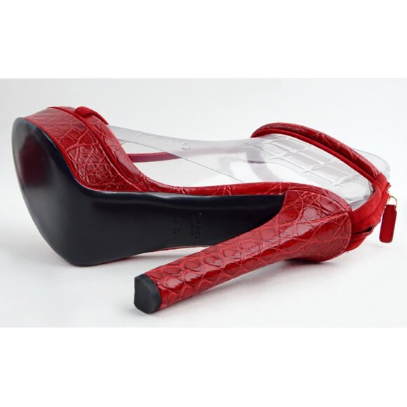 GUCCI SHOES LEIGHT CROCODILE LEATHER T-STRAP PLATFORM SANDALS sz 37.5 7.5 - Picture 8 of 8